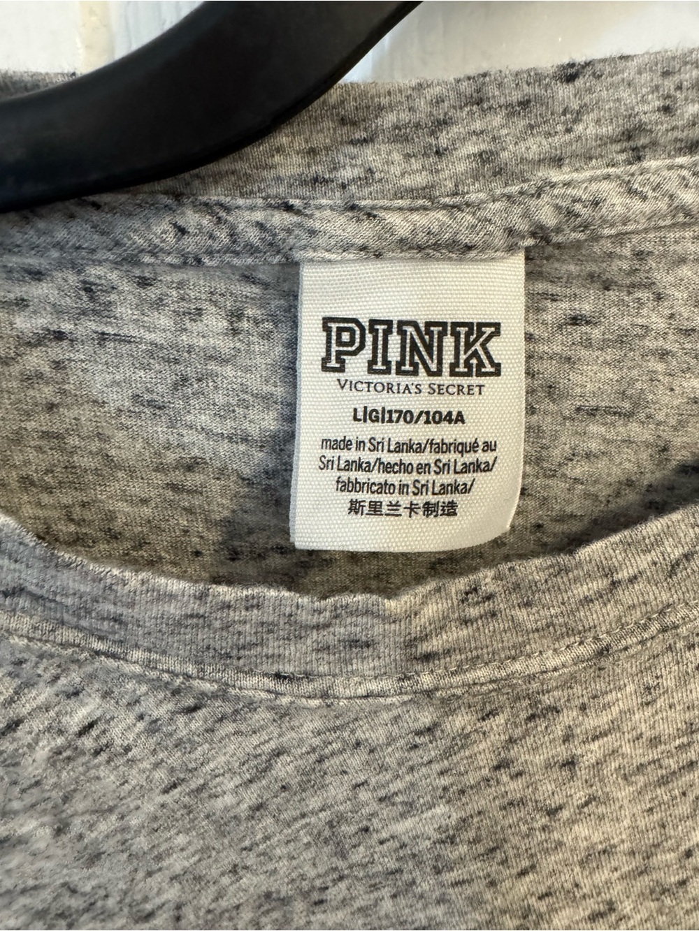 PINK Victoria's Secret Heather Gray Long Sleeve Tee with Gold Dog Emblem - Picture 2 of 6